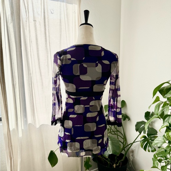 Vintage y2k Geometric Print V Neck Mesh Dress - Picture 5 of 5